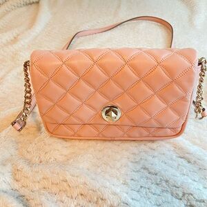 Kate Spade Natalia Flap Turnlock Leather Quilted Small Pink Crossbody Wallet